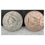 (2) 1835 Large Cents