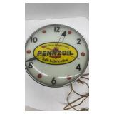 PENNZOIL wall clock, does not come on, 15" wide