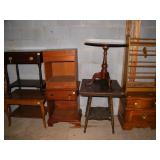 8 PC LOT: ROUND TABLE, DANISH MODERN STAND,