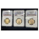 3 NGC Presidential Dollars 2 Proof & 1 MS67