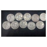 (10) Walking Liberty Half Dollars