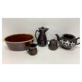 (5) Brown tea set and dishshes.