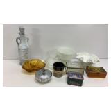 Misc Glassware and trinket boxes. Candy dishes,