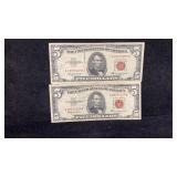 Currency (2) 1963 Red Seal $5 United States Notes