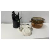 (2) Corningware glass casserole dishes and lids,