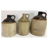 3 antique pottery jugs, crazing, cracks, chips