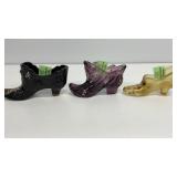 Fenton glass shoes, all marked, purple and black