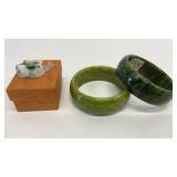 (2) Jade like stone bangle bracelets and agate