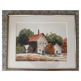 Framed Signed Watercolor "Farm House" by Jim Evans