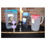 2 Plastic Pitchers, 1 Storage Container, 2