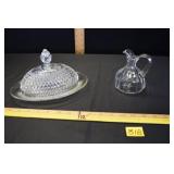 VTG Pressed Glass Oval Covered Dish and VTG Clear