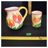 VTG WCL Hand Painted Pitcher and Glass