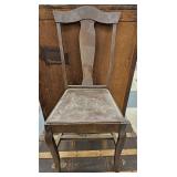 Antique Oak Chair w Vinyl Covered Seat- Needs