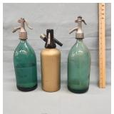 3 Antique/vintage seltzer bottles(2 glass one