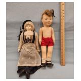 2 antique /vintage dolls made of fabric one has a