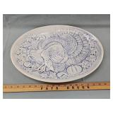 18 1/2 inch blue and white turkey Platter signed