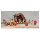 Nativity Set, Vintage Santa Plastic Toy, Wooden