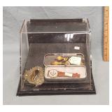 Display Case with Vtg Drawer Pulls, Watch and