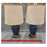 Pair of Blue Table Lamps w Shades- 22" Tall