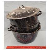 (3) Enamel Stock Pots and Large Pot w Handle- One