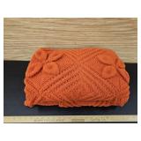 Vintage Burnt Orange Crocheted Blanket w Flowers-