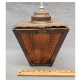 Antique Brass and Amber Glass Candle Lamp - not