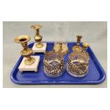 (5) Brass Candlestick Holders and Pair of Metal