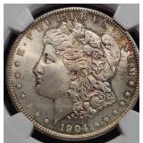 1904-O Morgan Dollar MS63 NGC Rainbow Toned Morgan