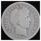 1916 Barber Silver Dime - 90% Silver Barber Dime