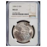 1884-O Morgan Dollar - MS63 NGC Blast White Morgan