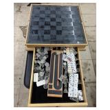 Gaming set, chess, cribbage, backgammon, glass