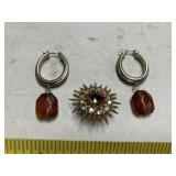 Vintage pierced earrings & pin