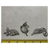 3 silvertone leaf pins