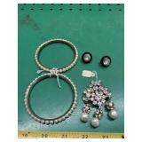 Vintage pin, bracelets, earrings