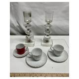 3 tea sets & crystal cut ruby lane candle holders