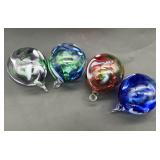 4 HAND BLOWN ART GLASS CHRISTMAS ORNAMENTS