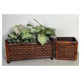 2 BAMBOO STYLE WOVEN HOME DECOR BASKETS