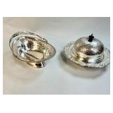 SILVER PLATE BUTTER DISH & BREAD BASKET