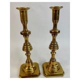 PAIR OF VINTAGE BRASS TALL CANDLESTICKS