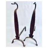 PAIR OF SWAN NECK ANDIRONS