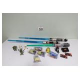 Star Wars Light Sabers 2 w/ Sound & Vtg Figures