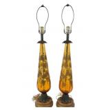 MID-CENTURY AMBER GLASS TABLE LAMPS