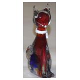 Vtg Sommerso Murano Art Glass Cat Figure w/ Silver