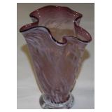 Vtg Studio Art Glass Amethyst Footed Vase 6.25t