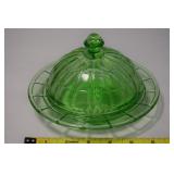 Antique Hazel Atlas Uranium Glass Lidded Butter