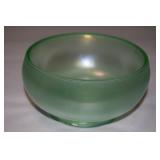 Vtg Fenton Green Stretch Art Glass Footed Bowl