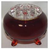 MCM Viking Amberina Glass Flower Frog Rose Bowl