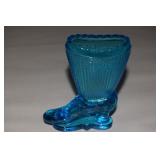 Vtg LE Smith Blue Glass Boot Match Strike 4t