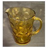 Vtg Amber Glass Water Pitcher 8"