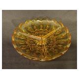 Vtg Amber Glass Round Divided Relish Dish 8.5"